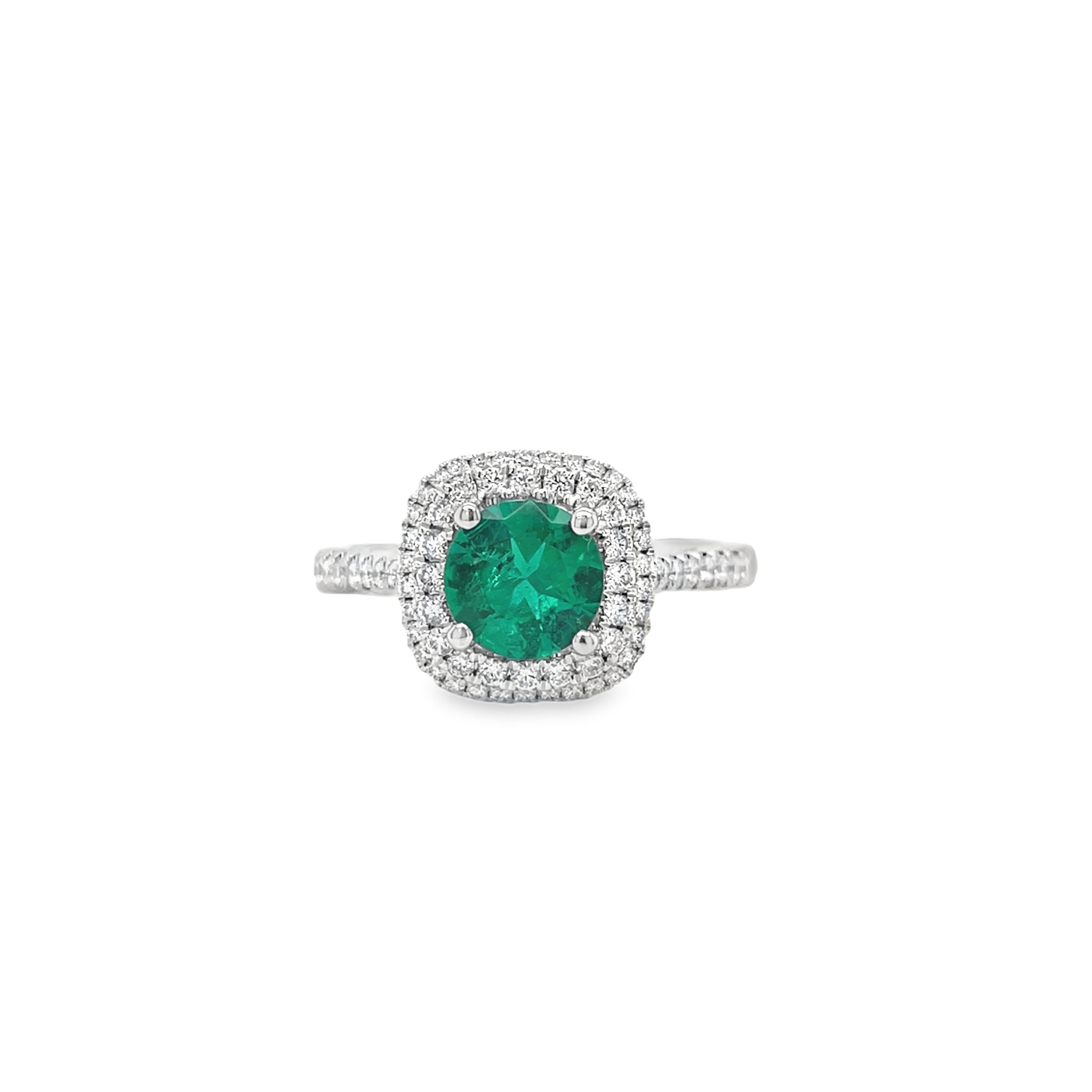 Petite Emerald & Double Halo Diamond Ring