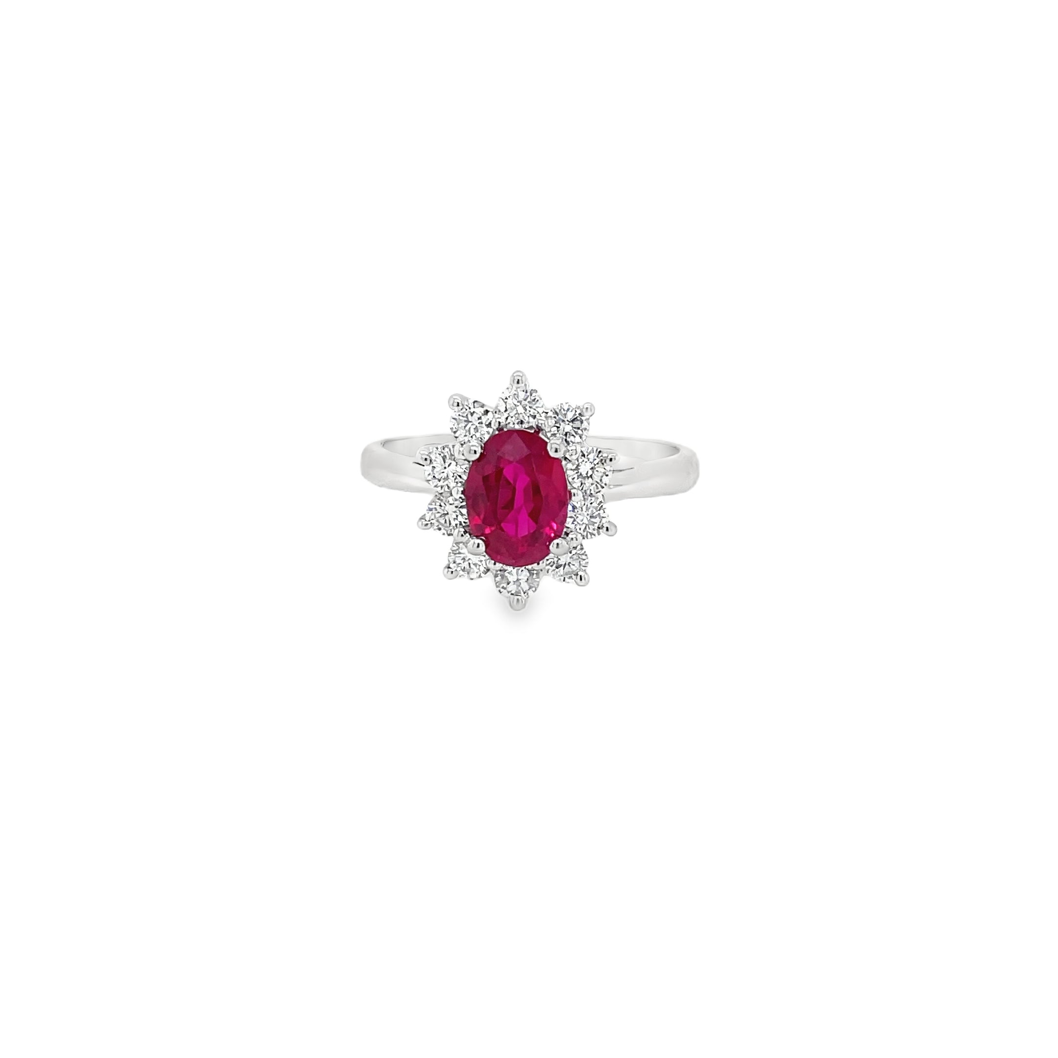 Petite Oval Ruby and Round Diamond Halo Ring