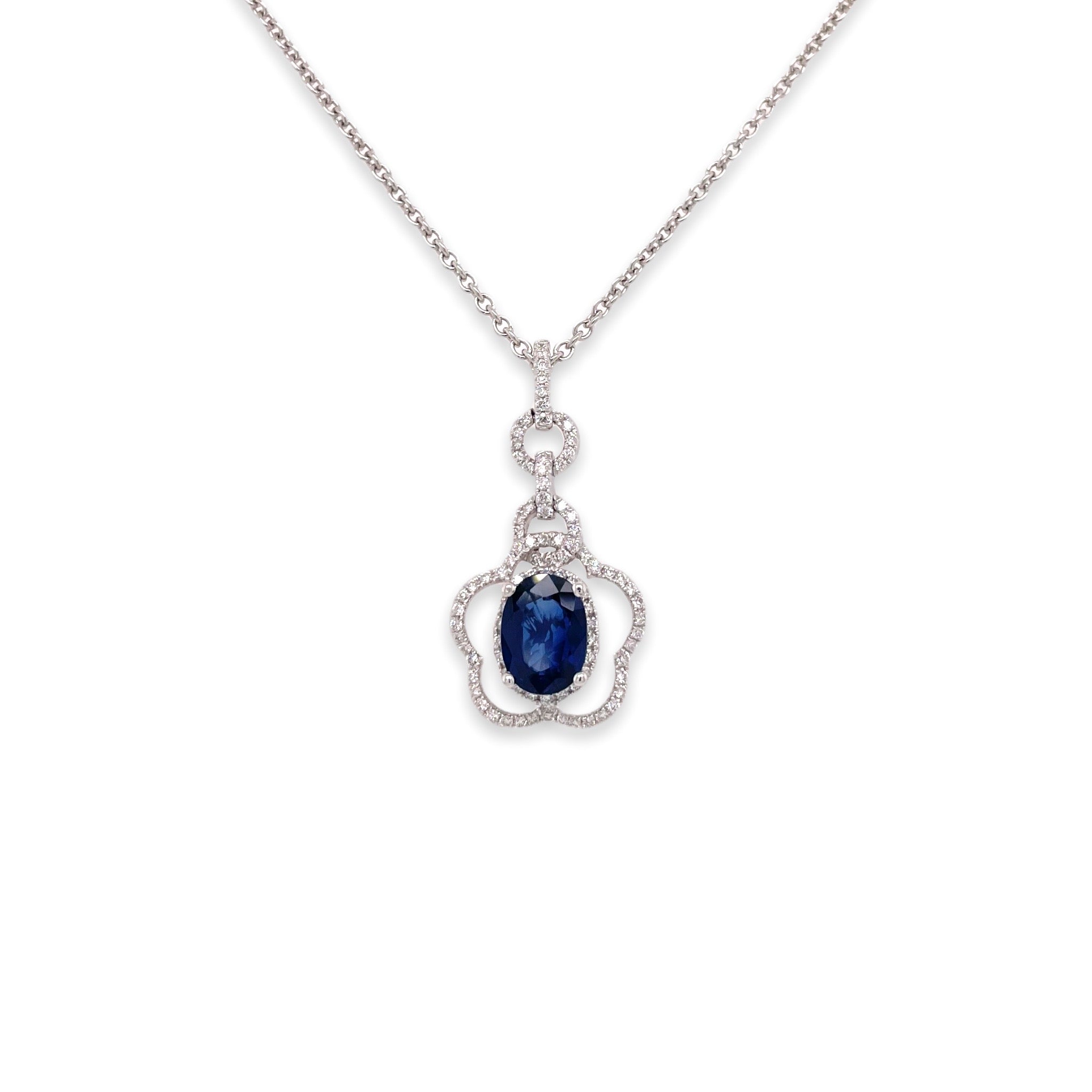 Oval Sapphire & Diamond Drop Pendant