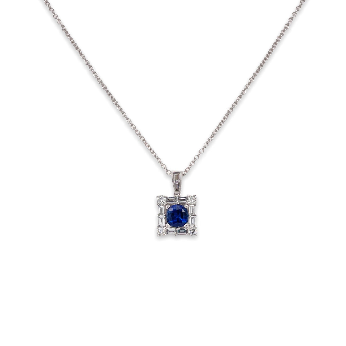 Sapphire & Diamond Square Cluster Pendant – Pico Jewelry