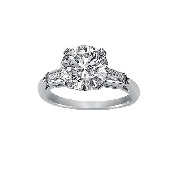 Round Cut Baguette Side Stone Engagement Ring