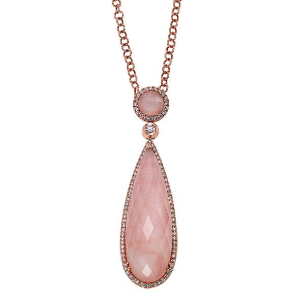 Pink Opal & Diamond Rose Gold Pendant
