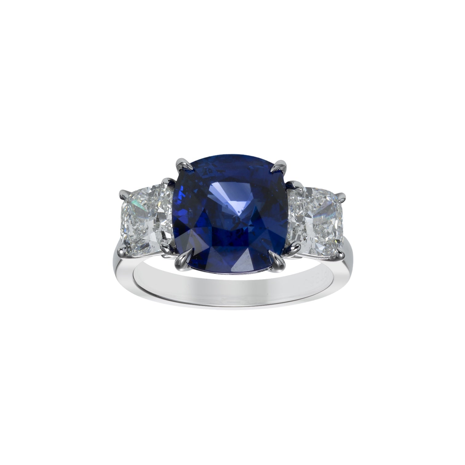Cushion Sapphire & Diamond Three Stone Ring