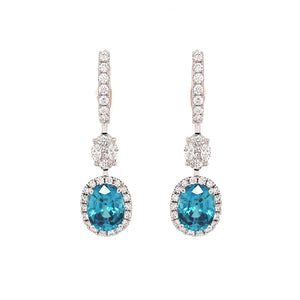 Blue Zircon & Diamond Drop Earrings