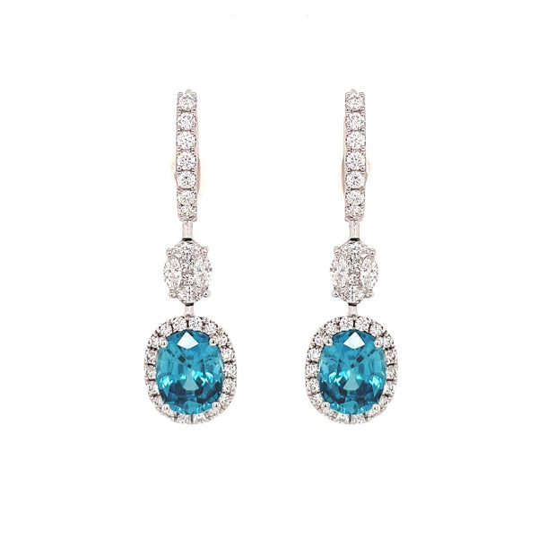 Blue Zircon Diamond Drop Earrings Pico Jewelry