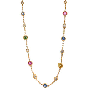 Multi Color Sapphire & Diamond Bezel Necklace