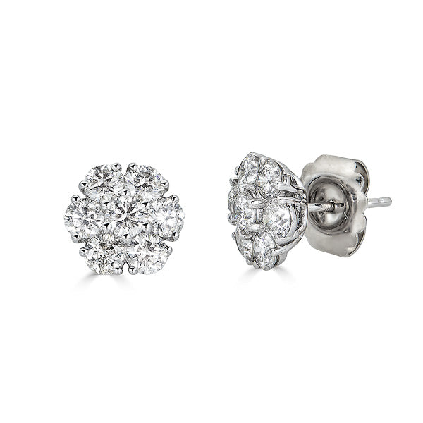 Diamond Cluster Flower Stud Earring