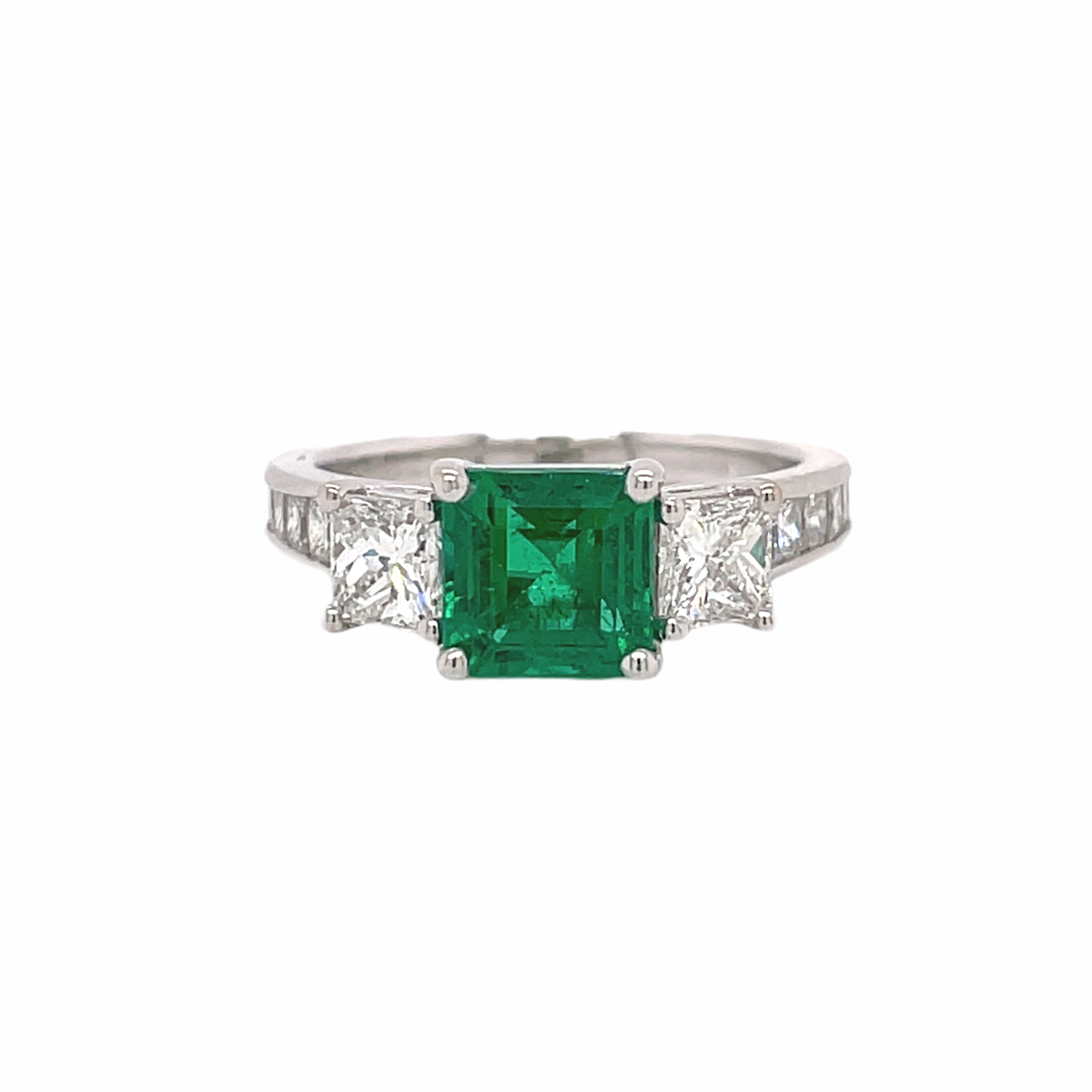 Three Stone Emerald & Princess Cut Diamond Ring