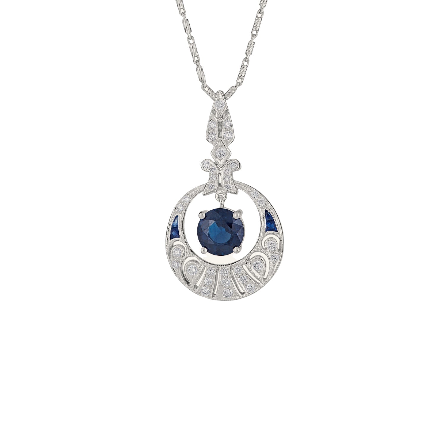 Round Sapphire & Diamond Pendant
