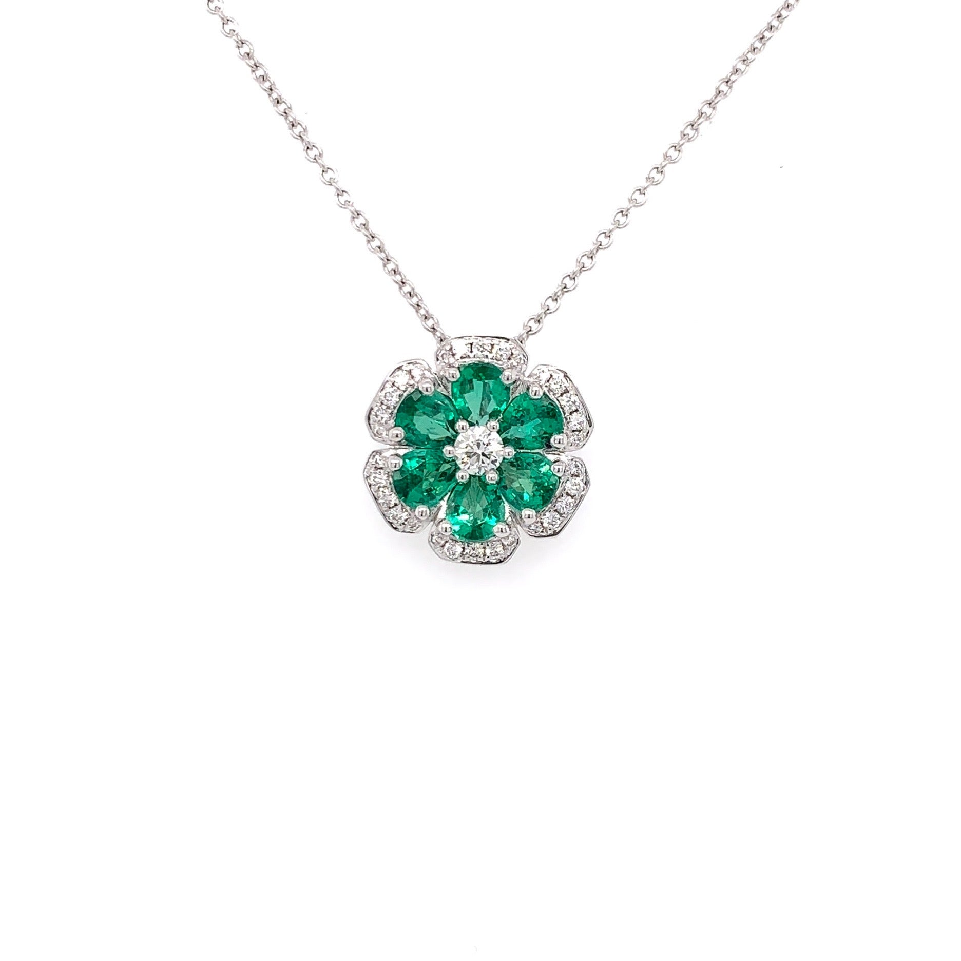 Emerald & Diamond Flower Pendant