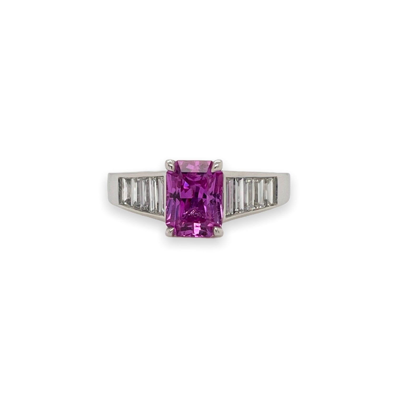 Pink Sapphire & Baguette Diamond Ring