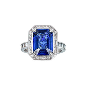 Emerald Cut Sapphire Halo Ring