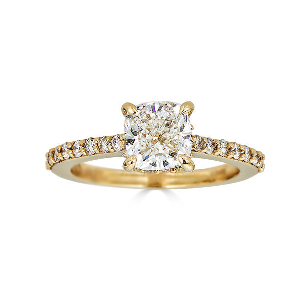 Cushion Solitaire with Pave Band Engagement Ring