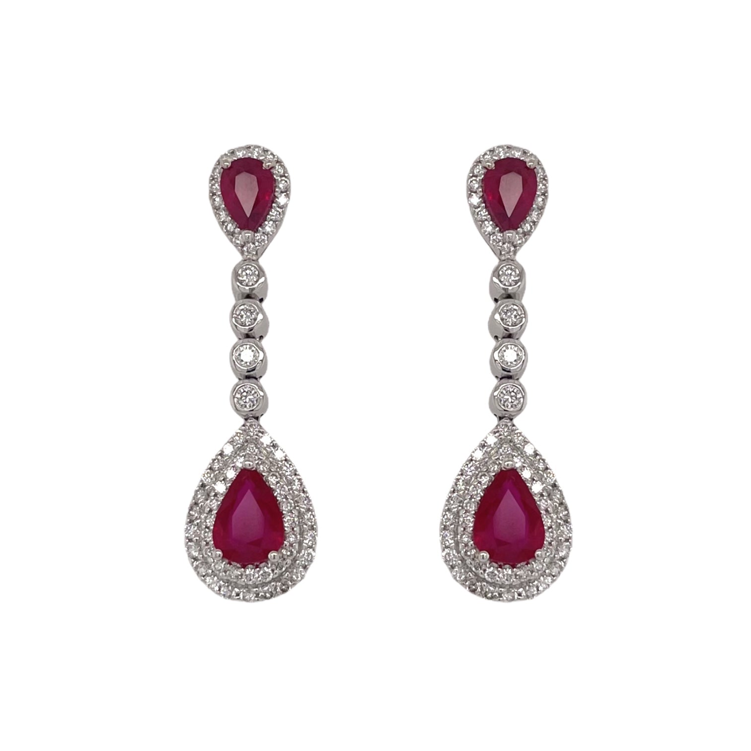 Pear Shape Ruby & Diamond Drop Earring