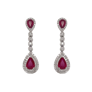 Pear Shape Ruby & Diamond Drop Earring