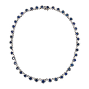 Round Sapphire & Diamond Halo Necklace