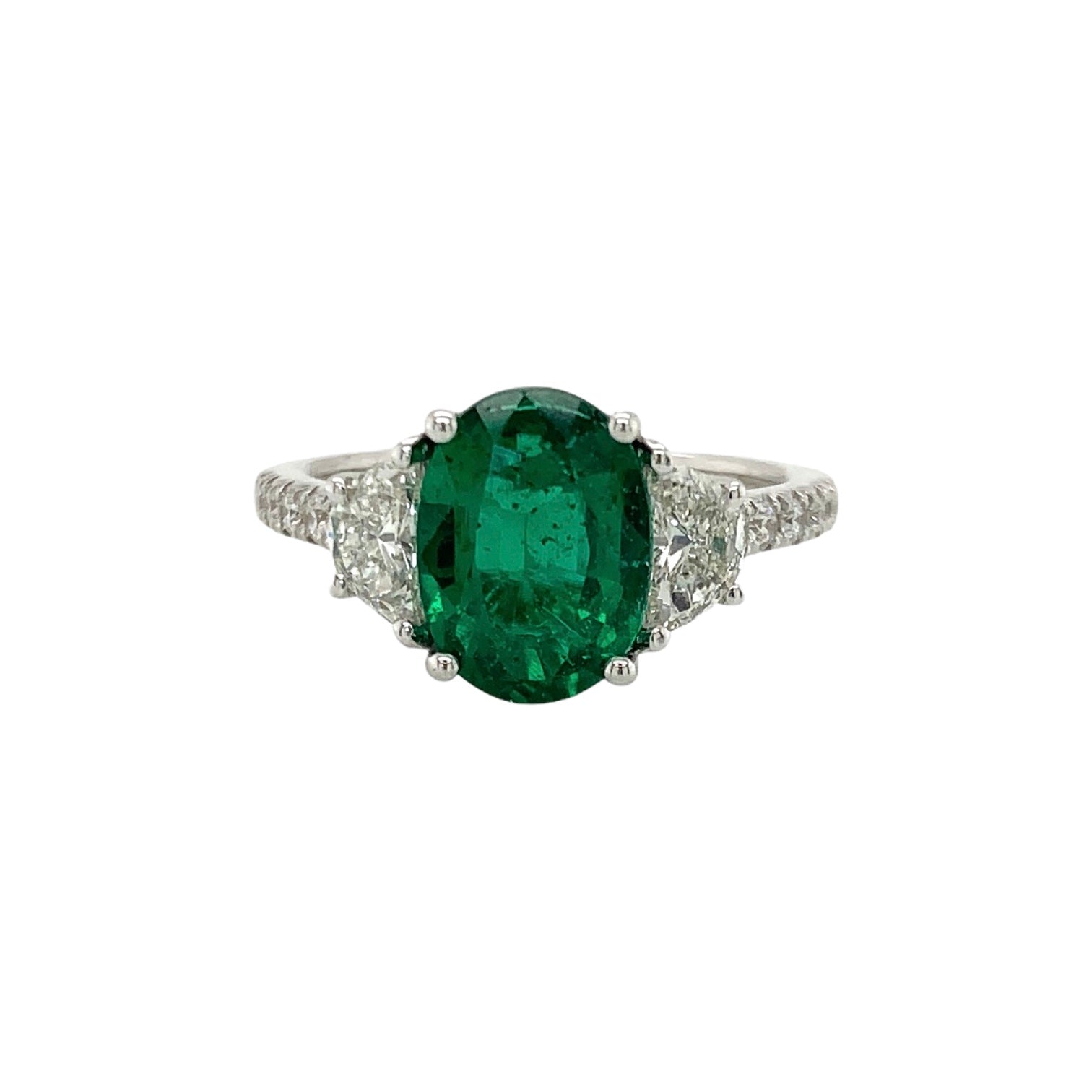 Oval Emerald & Half Moon Diamond Ring