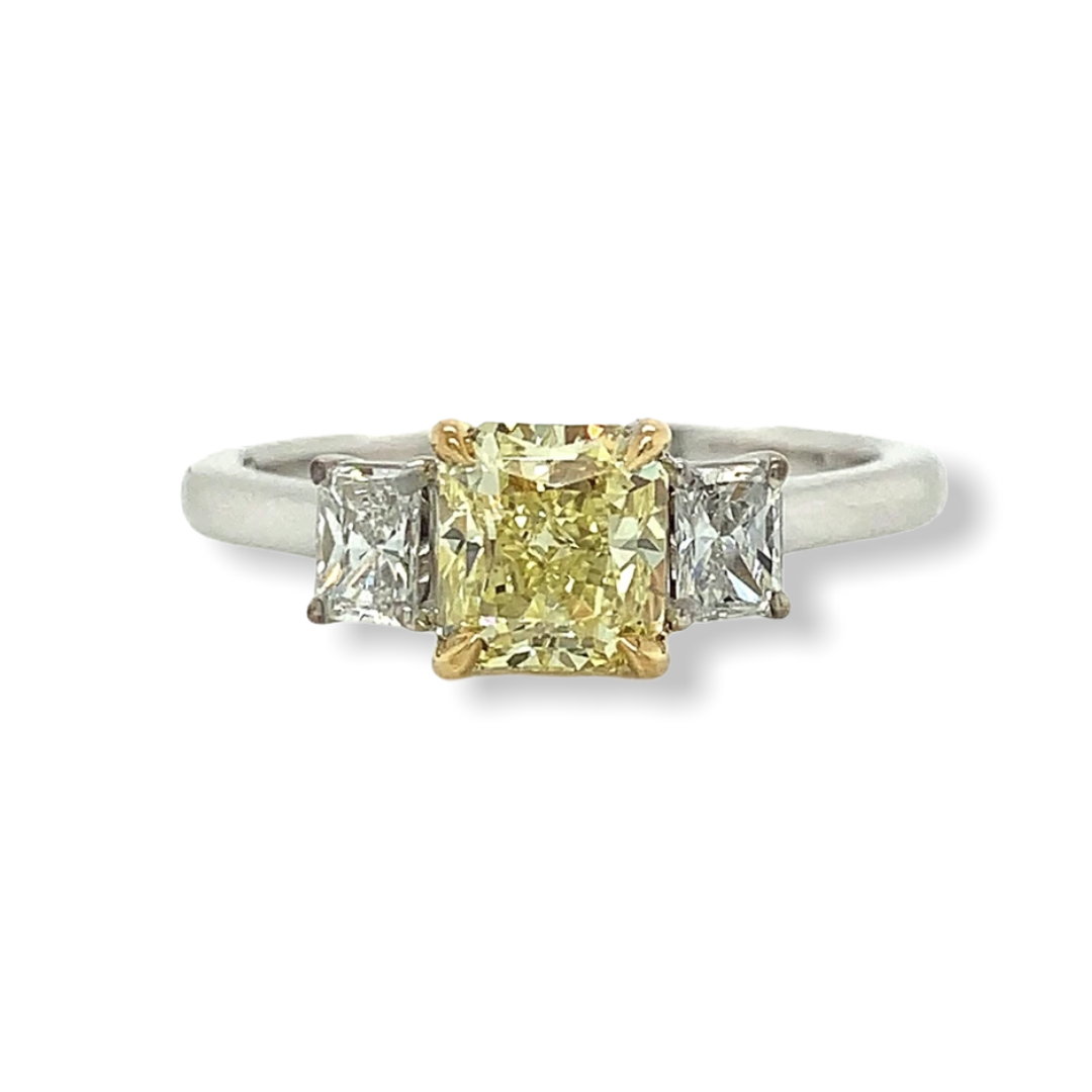 Three Stone Fancy Yellow Diamond Ring