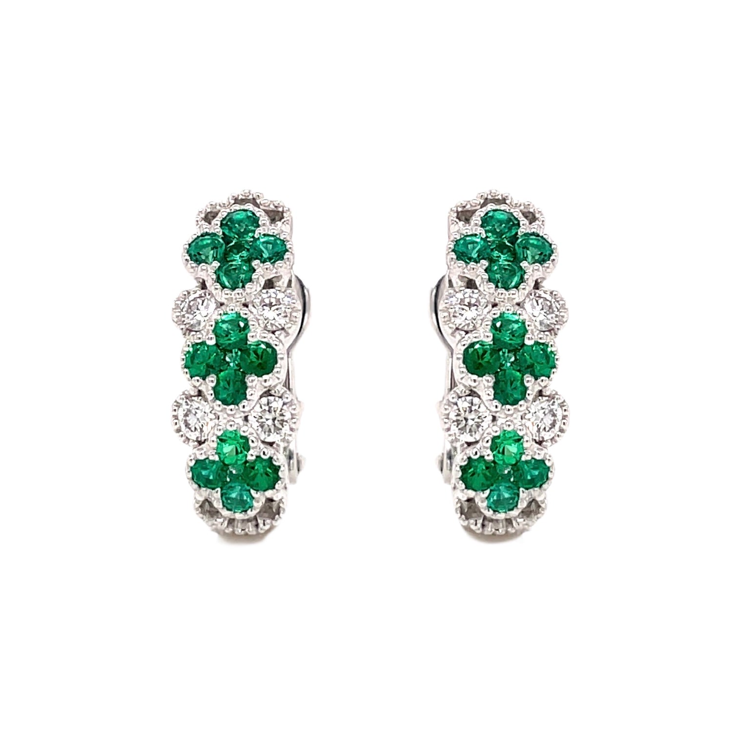Clover Design Emerald & Diamond Huggie