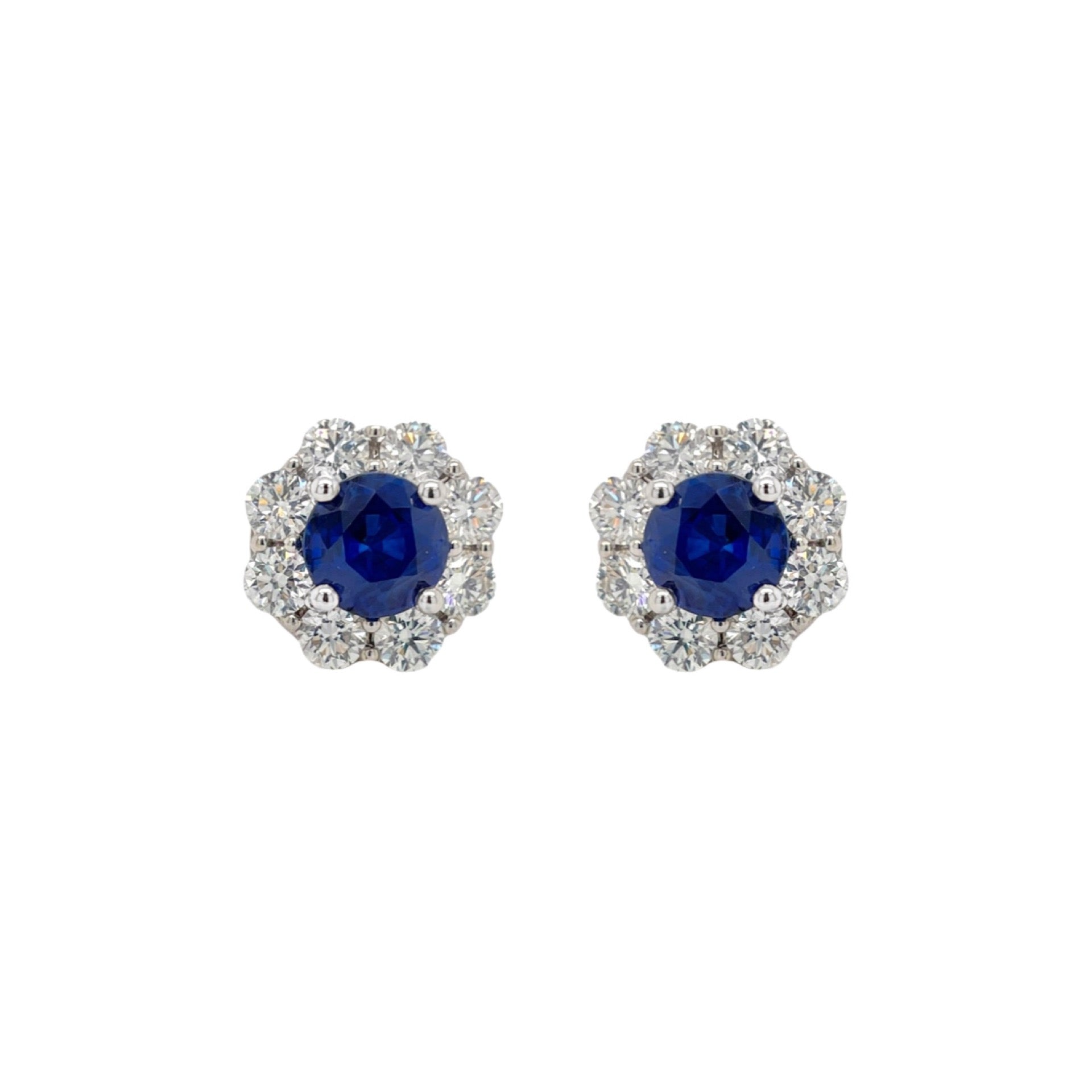 Round Sapphire & Diamond Cluster Earring