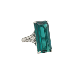 Blue Green Tourmaline & Diamond Ring