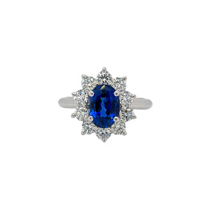 Sapphire & Diamond Halo Cluster Ring
