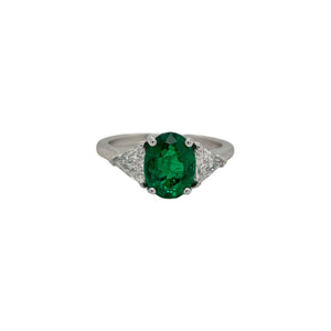 Emerald & Trillion Diamond Three Stone Ring