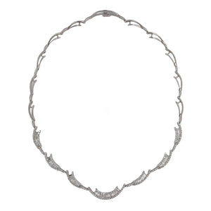 Baguette & Round Diamond Wave Necklace