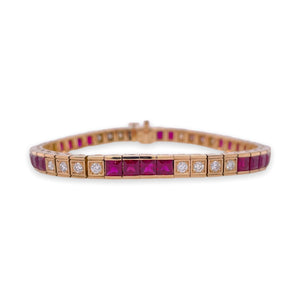 Ruby & Diamond Sectional Bracelet in Yellow Gold