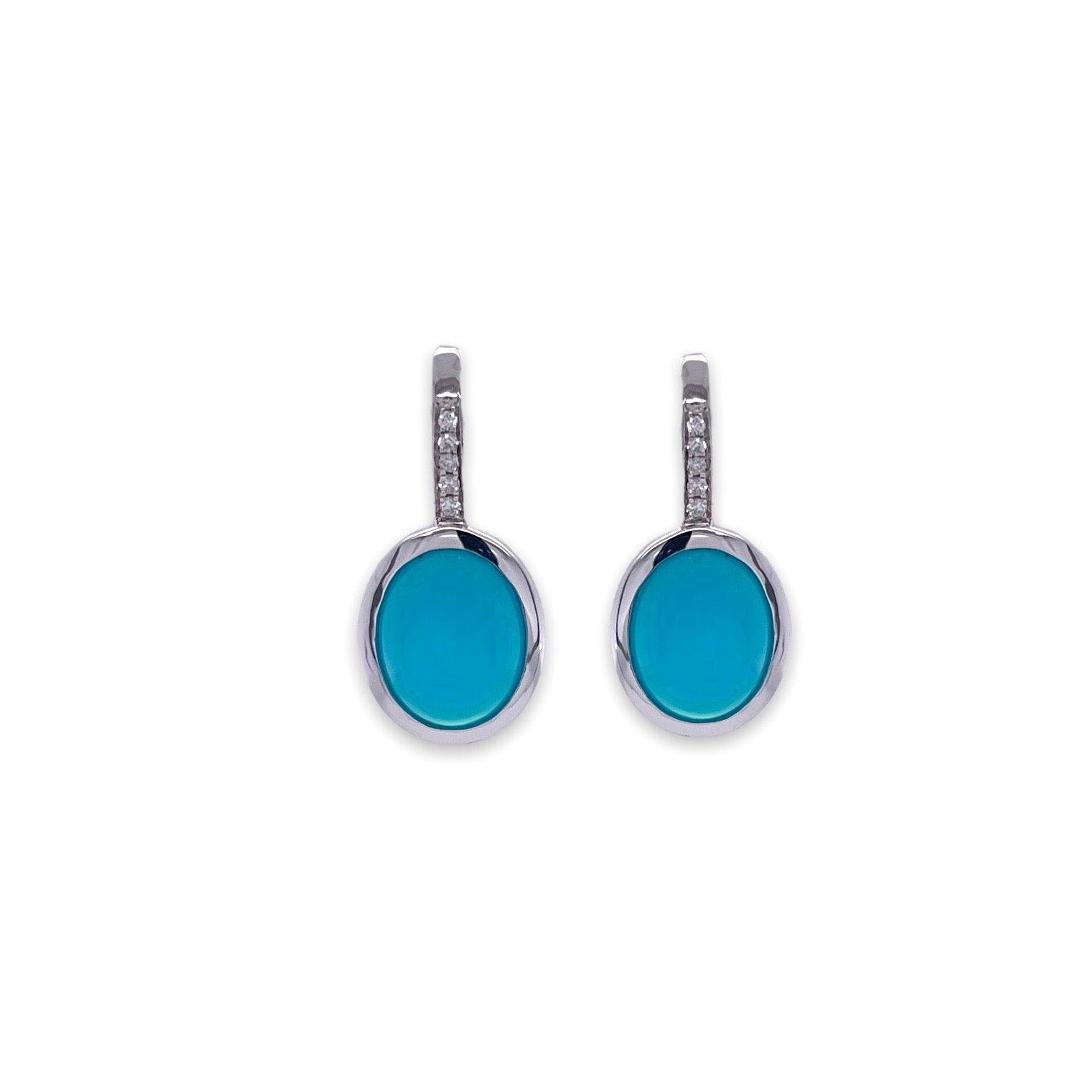 Blue Oval Cabochon Chalcedony & Diamond Earring