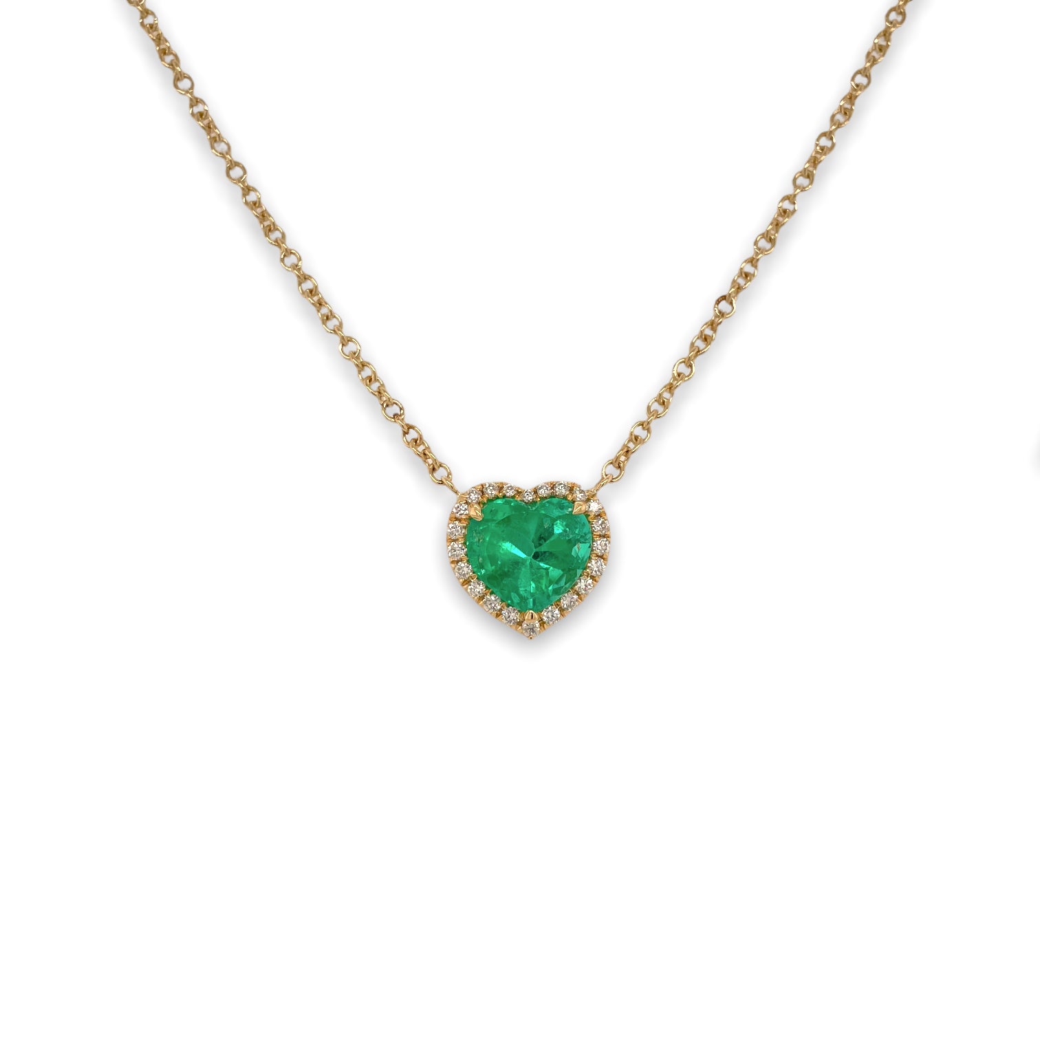 Heart Shape Emerald & Diamond Halo Pendant