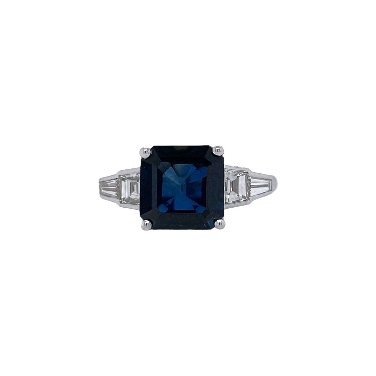 Square Emerald Cut Sapphire & Diamond Ring