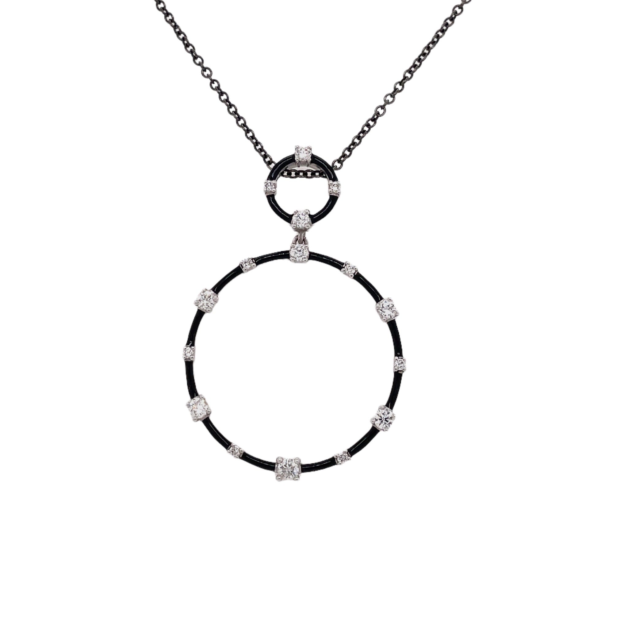 Diamond & Black Enamel Circle Pendant