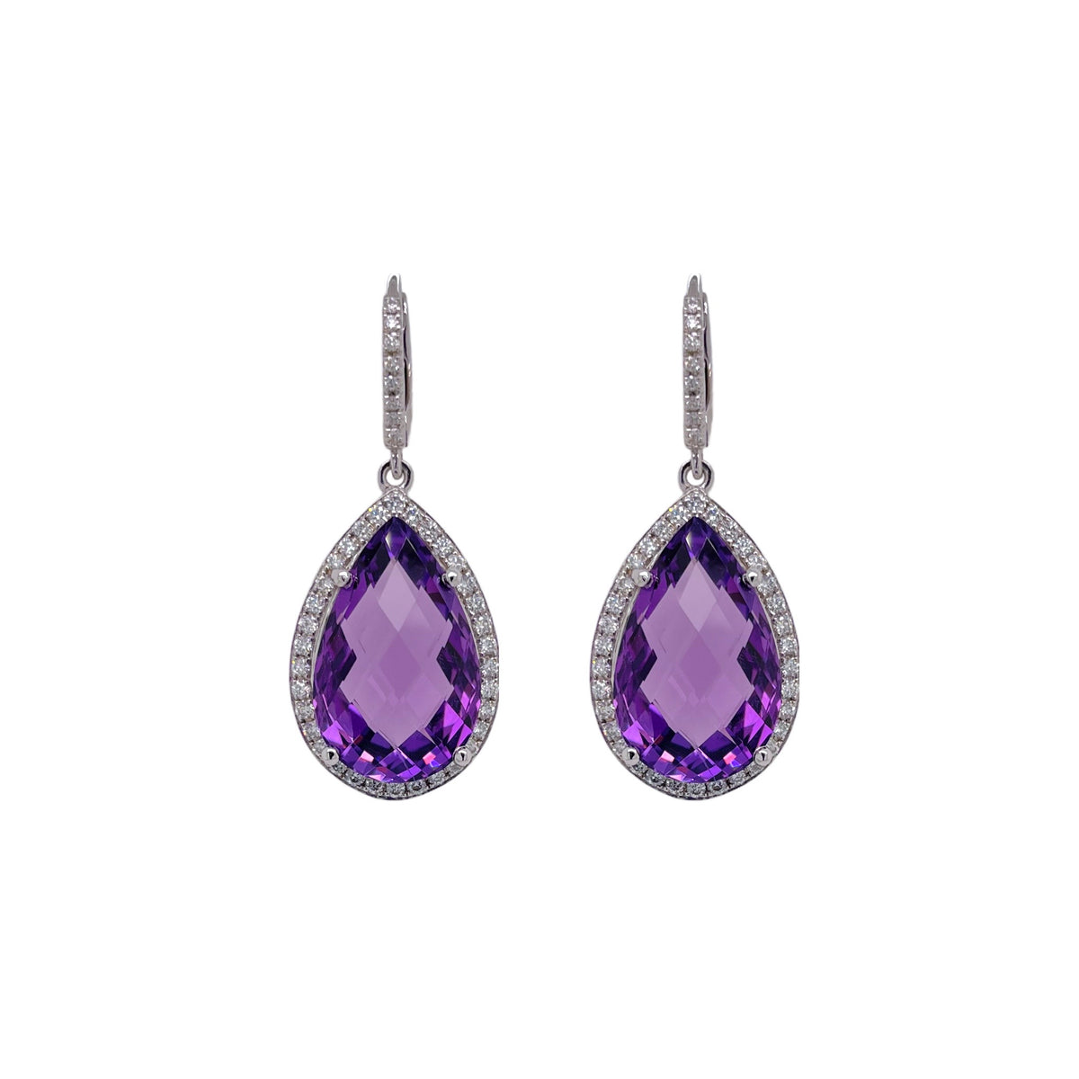 Pear Shape Amethyst & Diamond Halo Drop Earring – Pico Jewelry