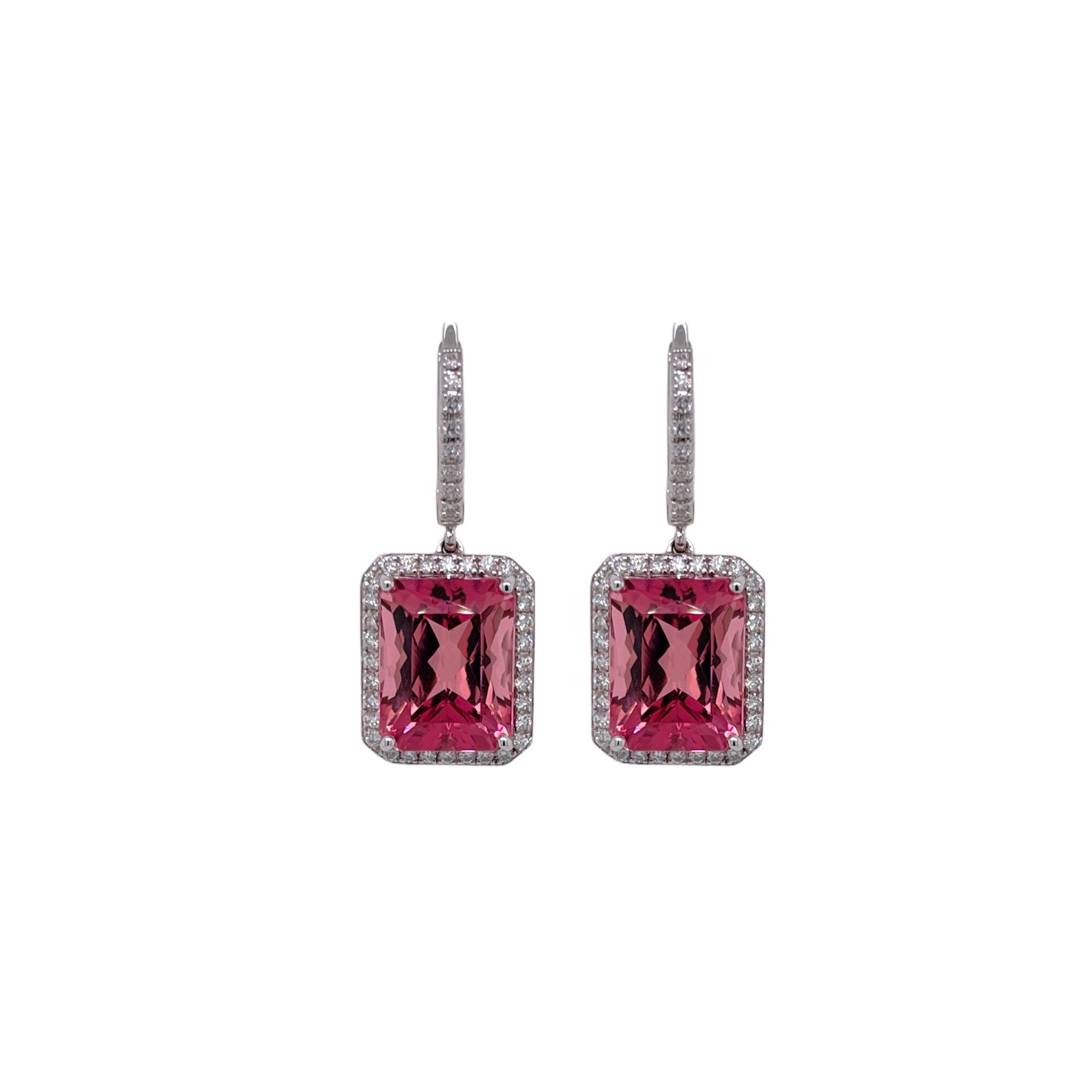 Pink Tourmaline & Diamond Halo Drop Earring