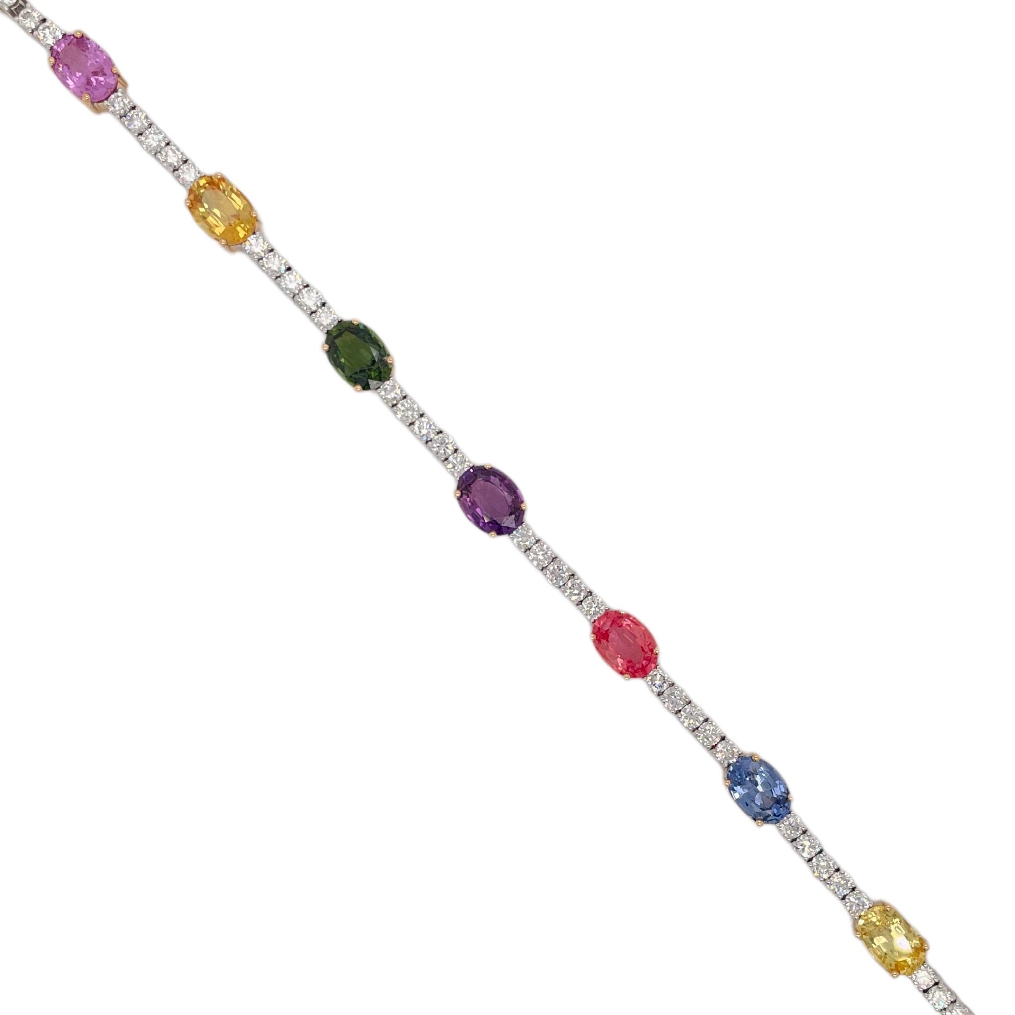 Oval Multi-Color Sapphire & Round Diamond Bracelet