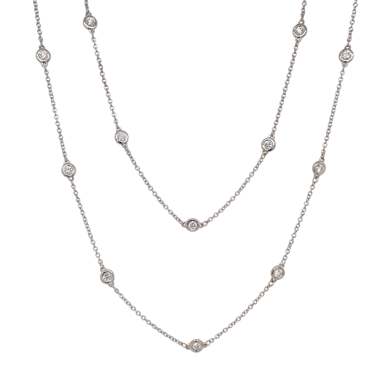 Long Diamond Station Necklace in 14K White Gold