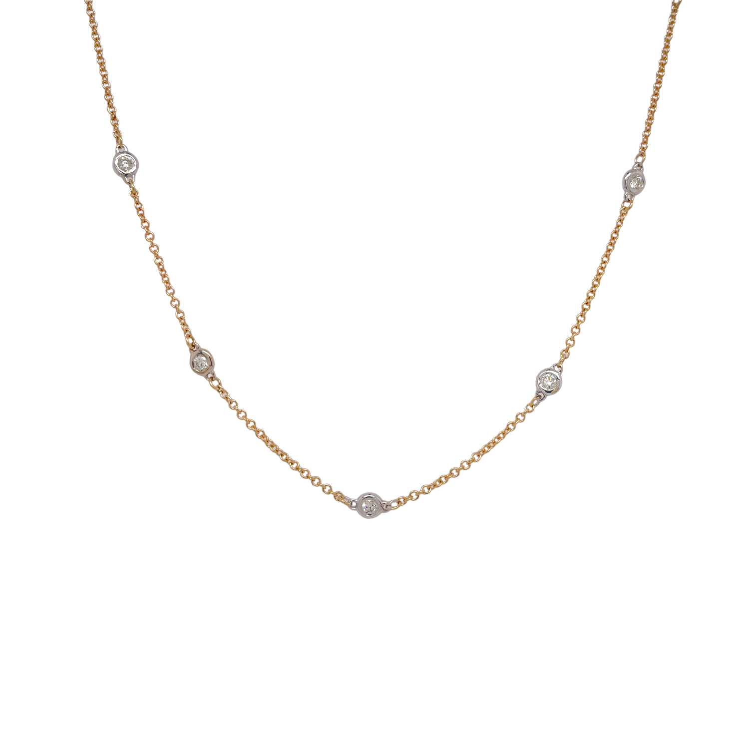 Mini Diamond Station Necklace in 14K Two Tone Gold