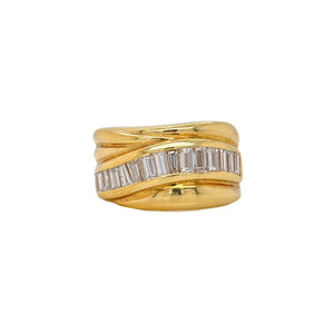 Wide Yellow Gold Baguette Wave Ring
