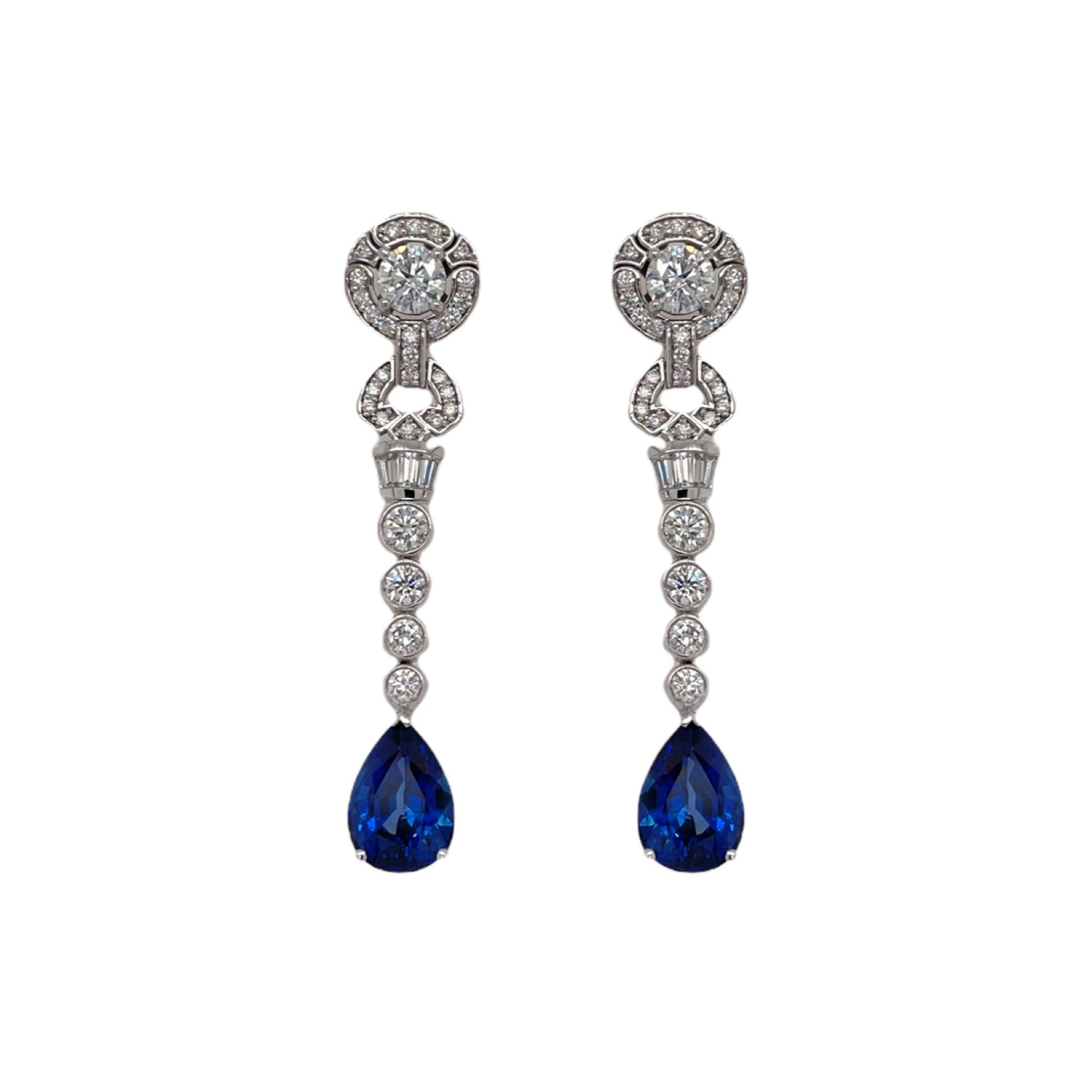Art Deco Style Sapphire & Diamond Drop Earrings