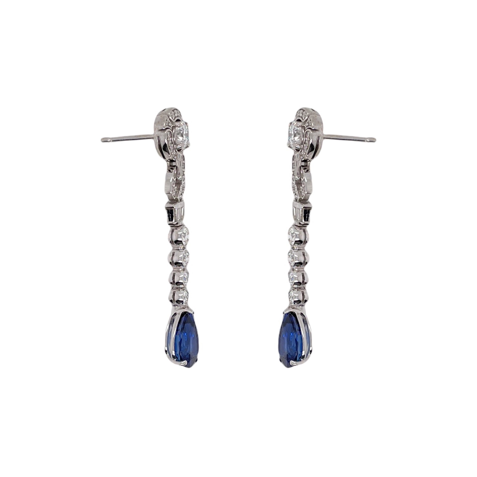 Art Deco Style Sapphire & Diamond Drop Earrings