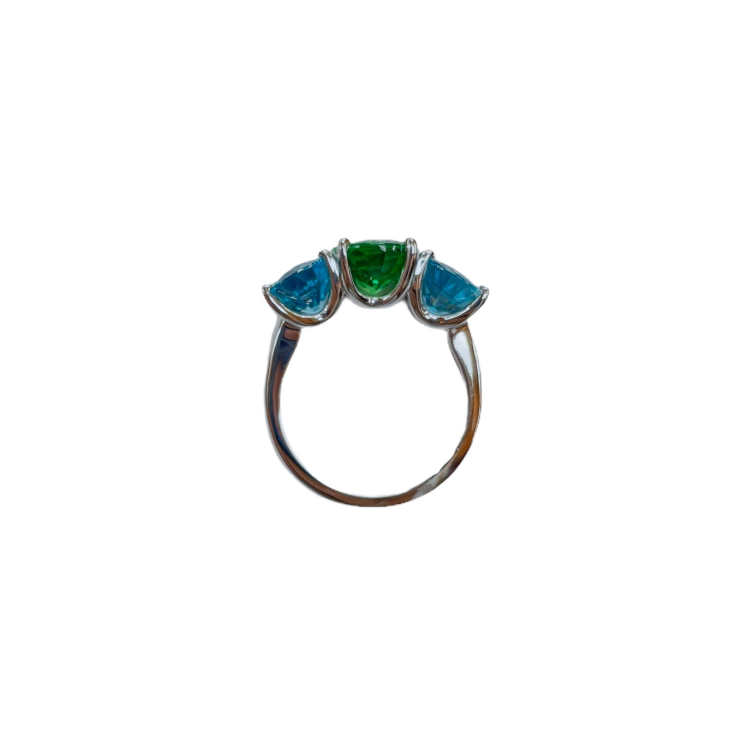 Oval Tsavorite & Blue Zircon Three Stone Ring