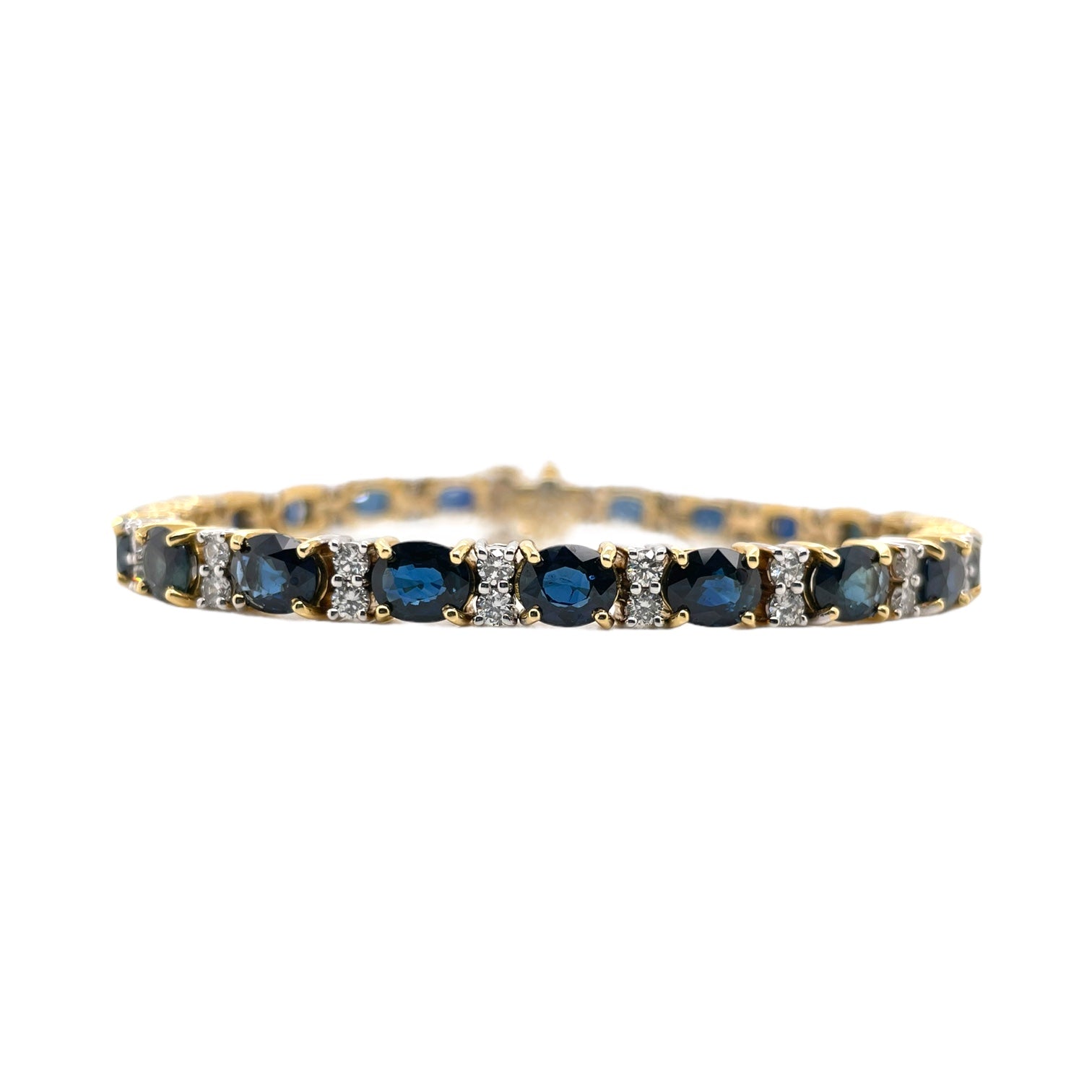 Oval Sapphire & Diamond Bracelet in Yellow Gold