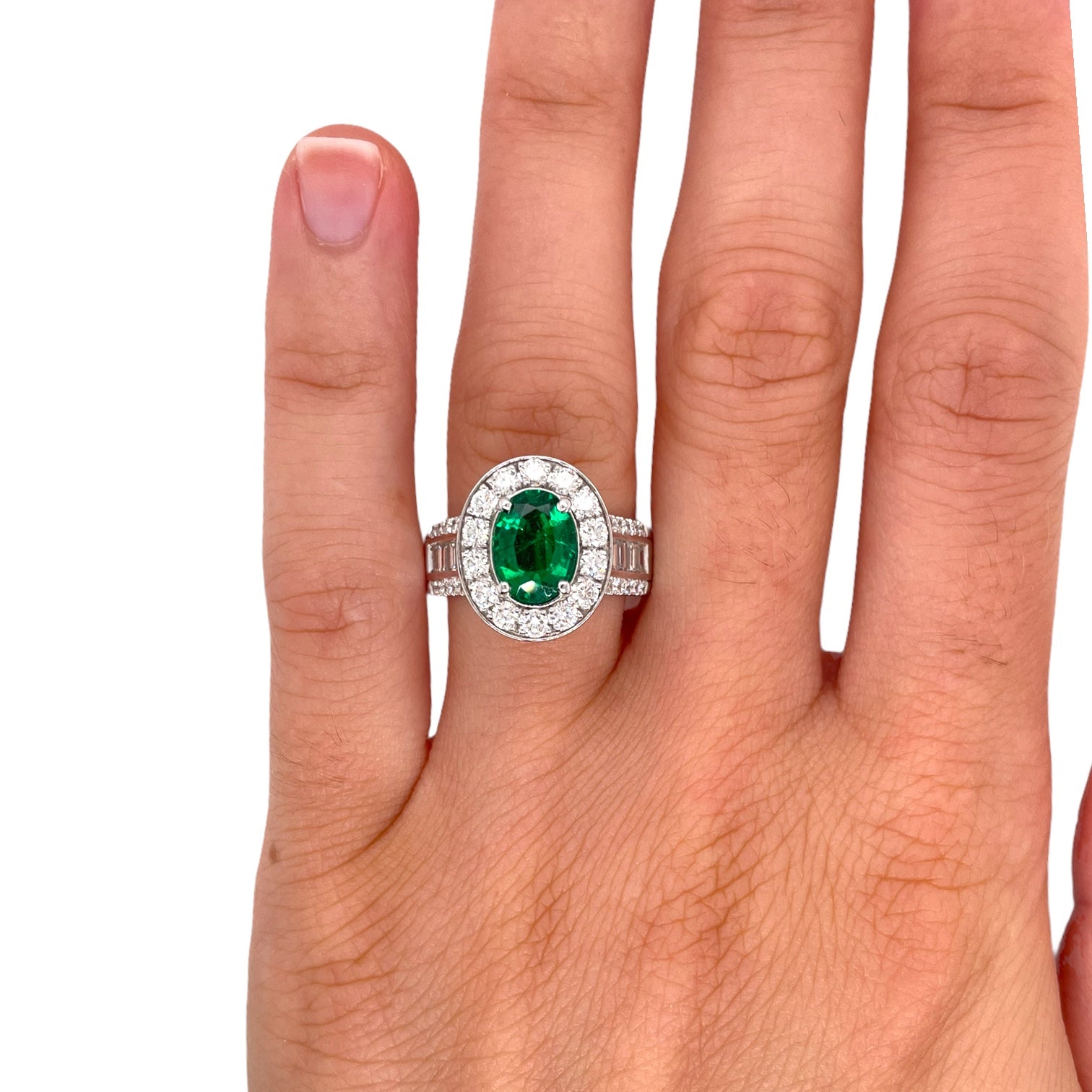 Wide Oval Emerald & Diamond Halo Ring